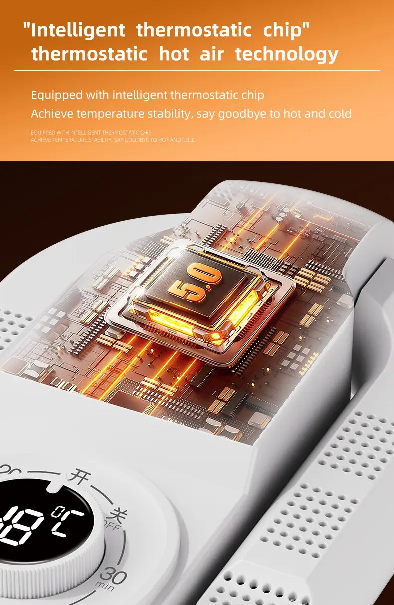 Weißer Kunststoff-Schuhwärmer mit intelligentem thermostatischem Chip und digitaler Temperaturanzeige, ausgelegt als haushaltsüblicher Schuhwärmer und Geruchsentferner.