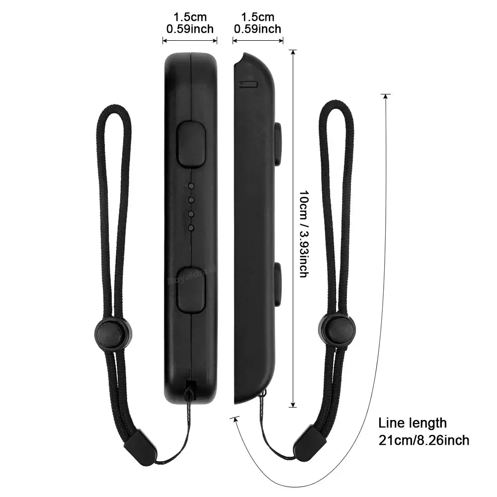 Par de correas para muñeca negras de plástico para Nintendo Switch Joy-Con con dos botones y lazo para la cuerda de la correa para la muñeca.