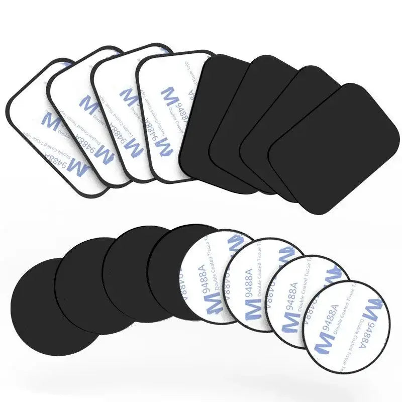 disques d’une plaque métallique double face adhésive, carrée noire et circulaire, avec un support blanc, portant la mention m 9488a pour porte-téléphone de voiture à fixation magnétique
