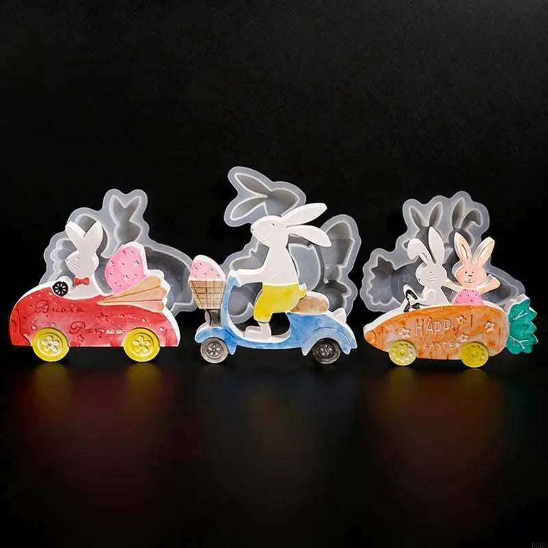Easter Rabbit Ride Bike Silicone Molds For Resin Casting Making Soap Gypsum Figurine Festival Decoration KXRE