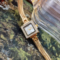 Gold Watch for Women: Square Bezel-Set Diamond Dial Fringe Strap Vintage Glamour Ladies Watch