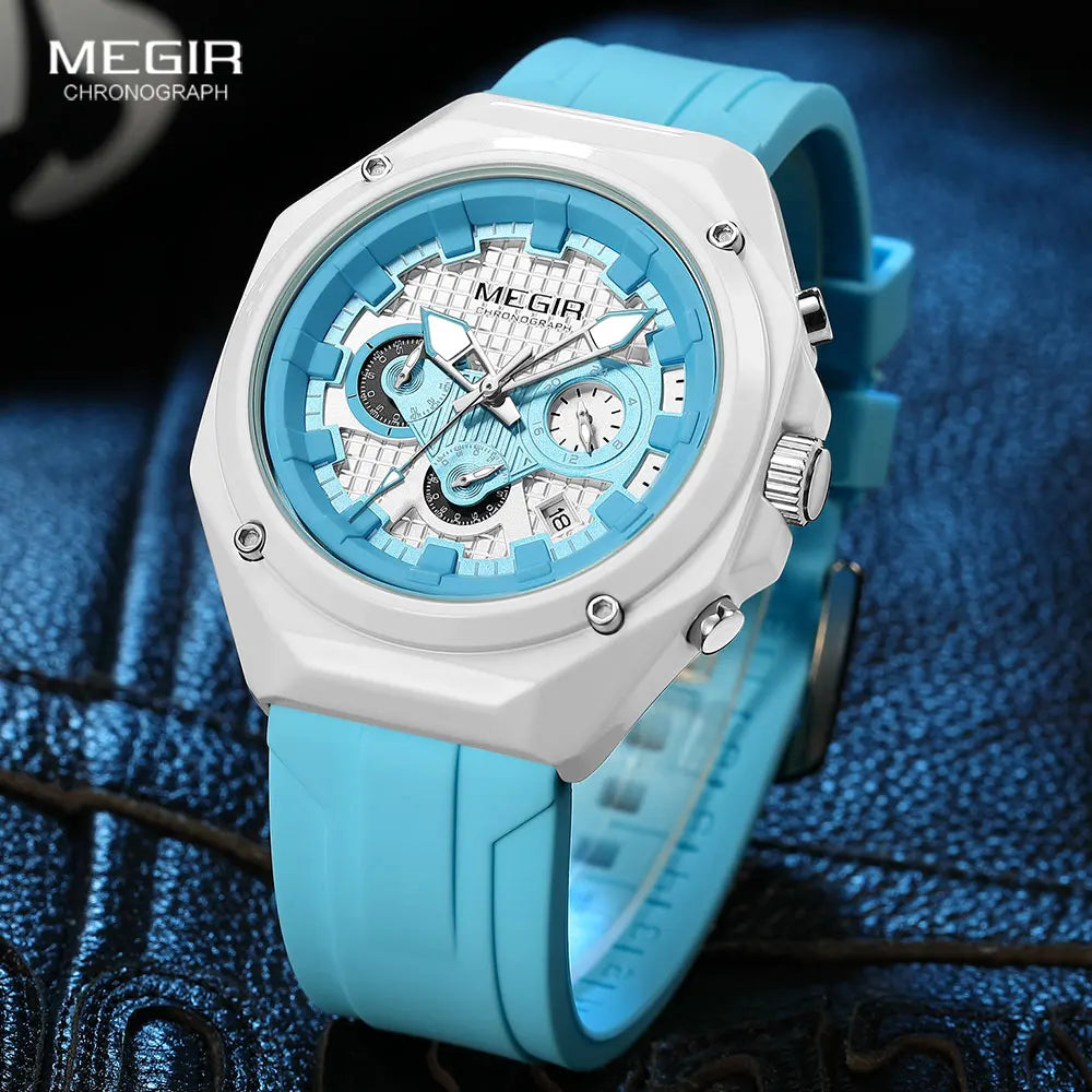 MEGIR New Sport Chronograph Quartz Watches for Men Women Waterproof Luminous Unisex Couple Wristwatch with Silicone Strap