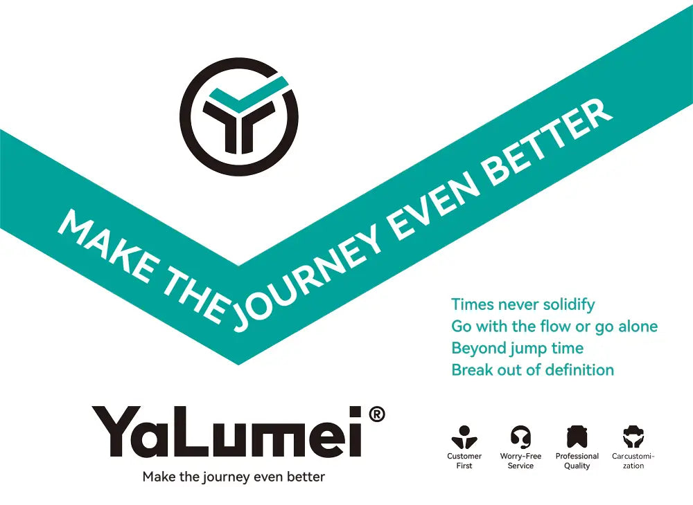 Logo Yalumei comportant un emblème circulaire noir avec lettrage stylisé turquoise et blanc, pour un comblement d’interstice de siège pour la classe AMG GLC de Mercedes-Benz.