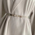 Elegant Double Pearls Buckle Elastic Women Belts Black Thin Straps Lady Girl Dress Skirt Decor Waistbands