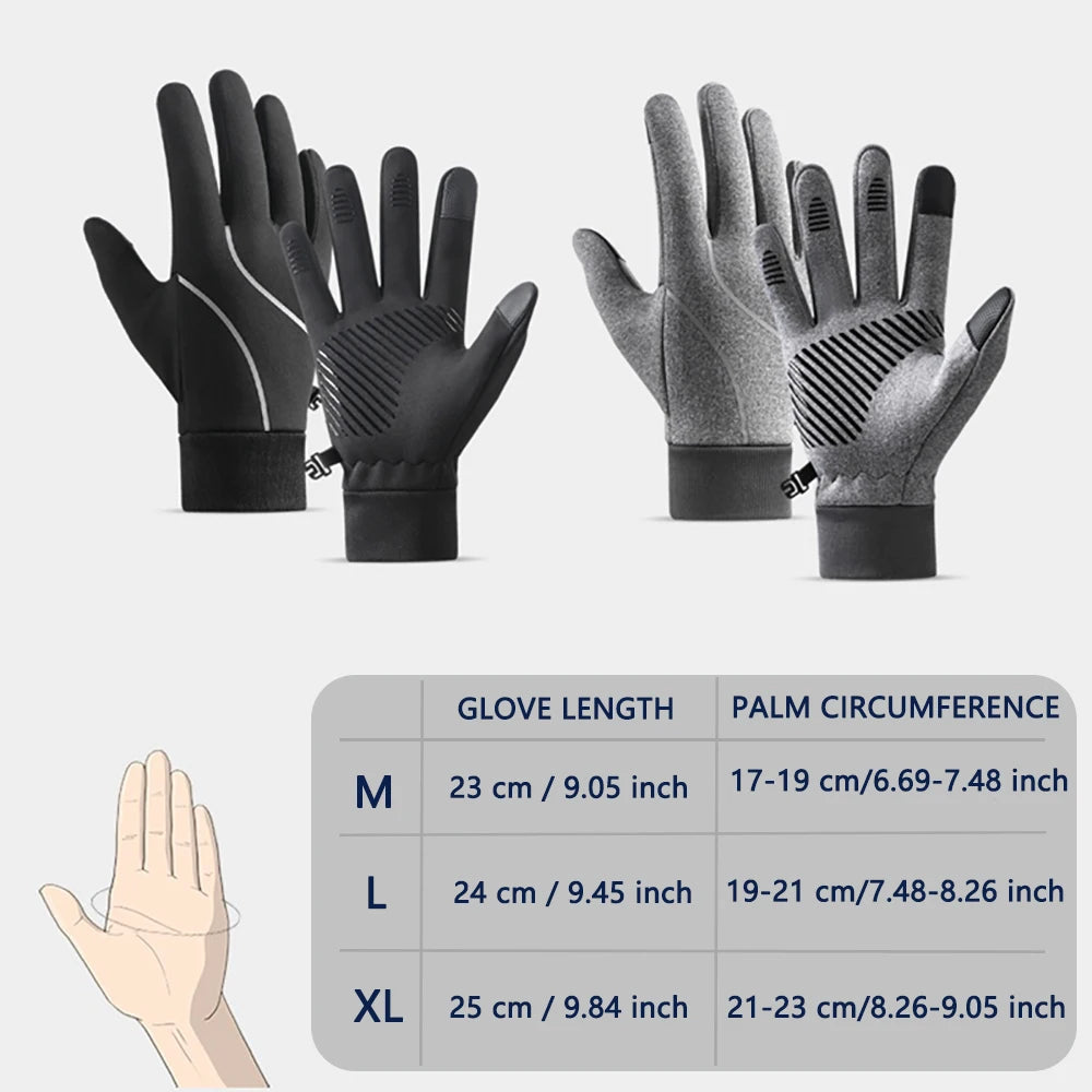 Outdoor Warm Gloves for Men, Windproof Water Resistant Touch Screen Gloves Non‑Slip Palm Fleece Lined for Cycling Running Daily