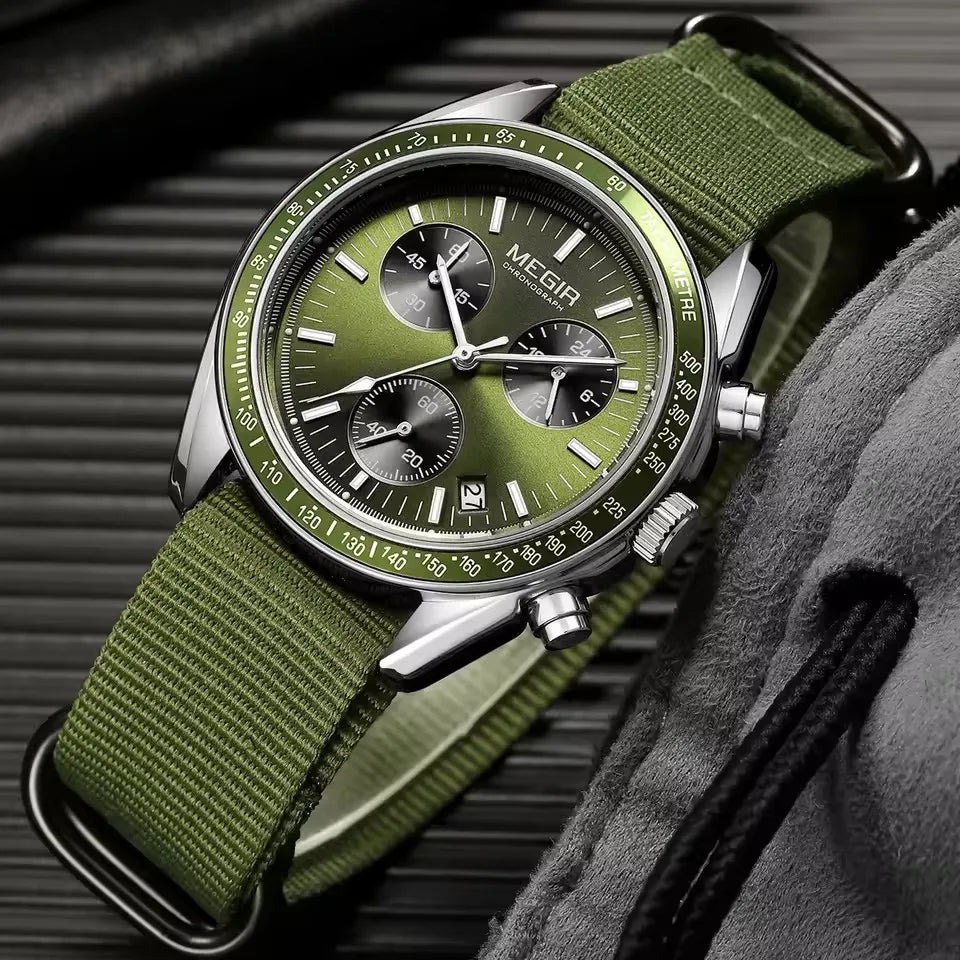 MEGIR 2247 Fashion Quartz Watches for Man Calendar Chronograph Clock Canvas Strap Luminous Casual Sports Men Watch reloj hombre