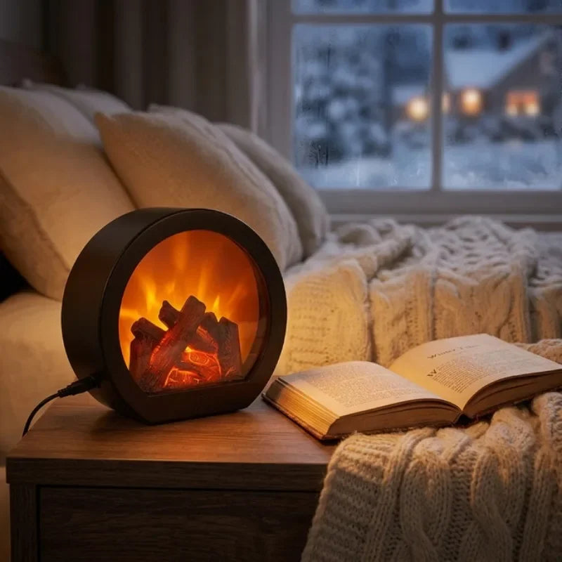 LED Fireplace Lamp Realistic Flame Effect Vintage Battery Powered Room Holiday Light for Christmas Halloween Decoration