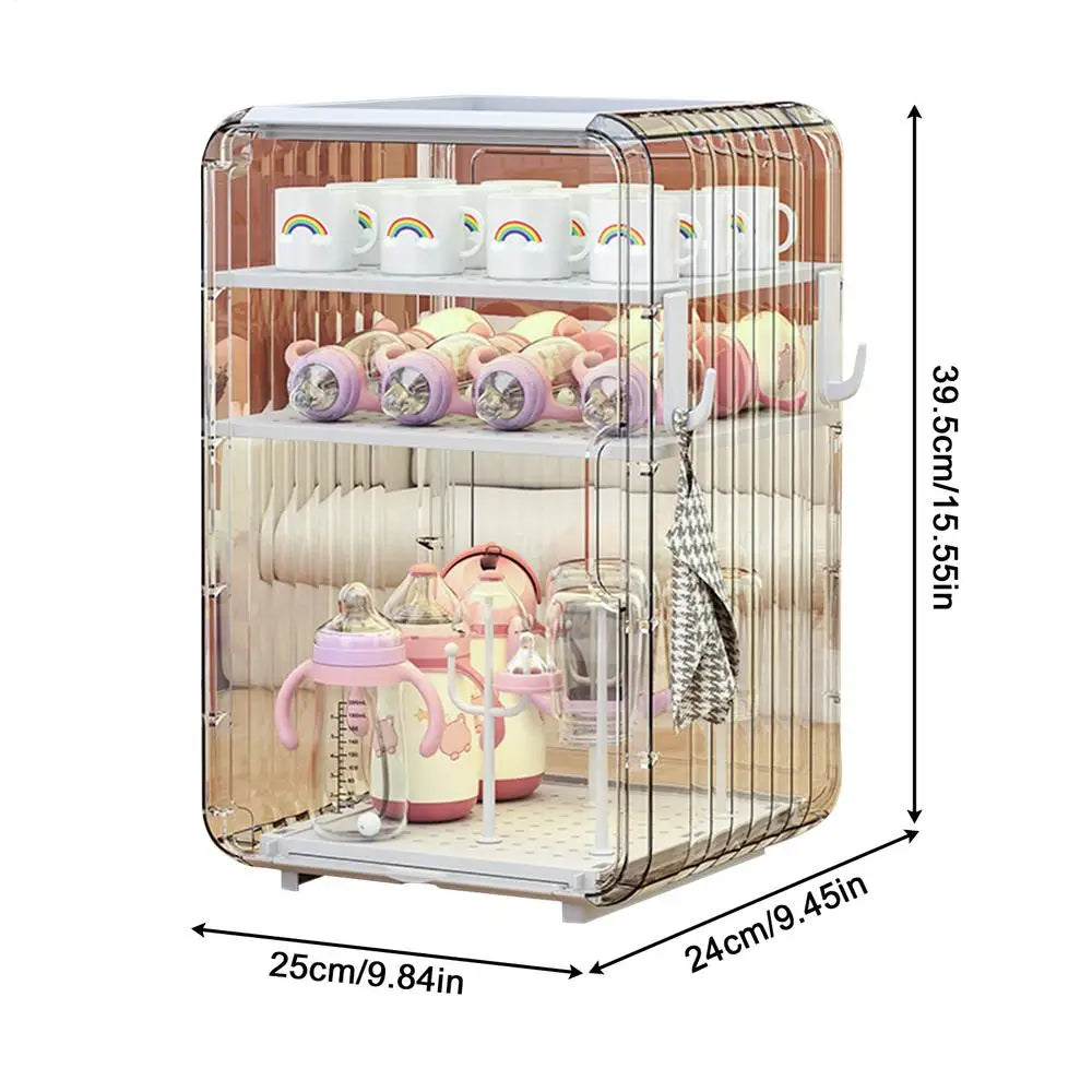 Baby Bottle Storage Organizer Toddler Cutlery Organizer Clear Dustproof Bottle Holder for Kitchen Bathroom Table Bedroom Fridge