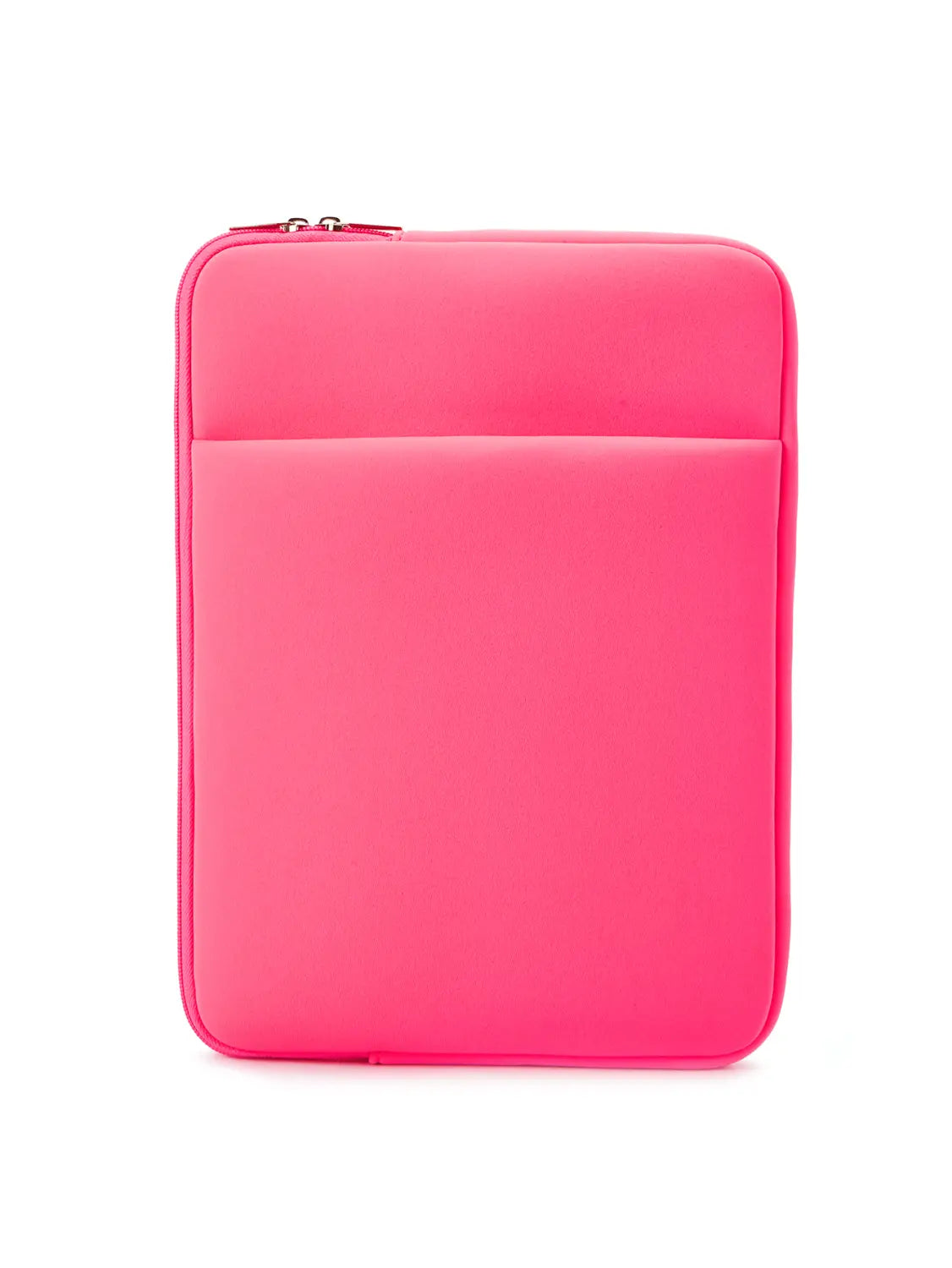 Leuchtend pinkfarbene Neopren-Multifunktions-Laptoptasche mit Reißverschlussverschluss und Frontfach für Geräte von 11 bis 17 Zoll.