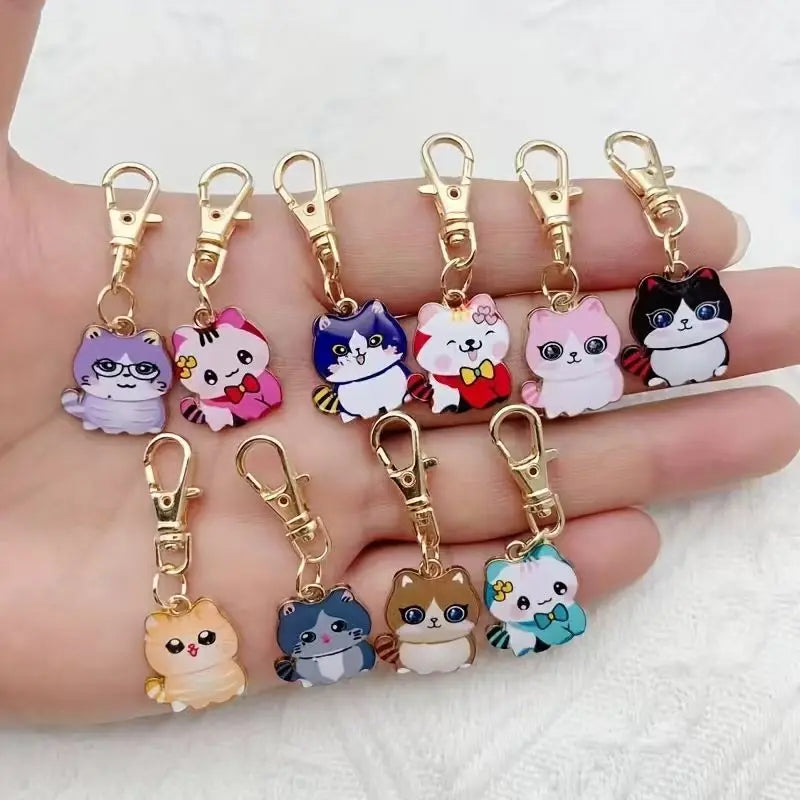 10pcs cute cat keychains, suitable for wallet accessories, pet ID cards, backpacks, mobile phone pendant gifts, the best choice