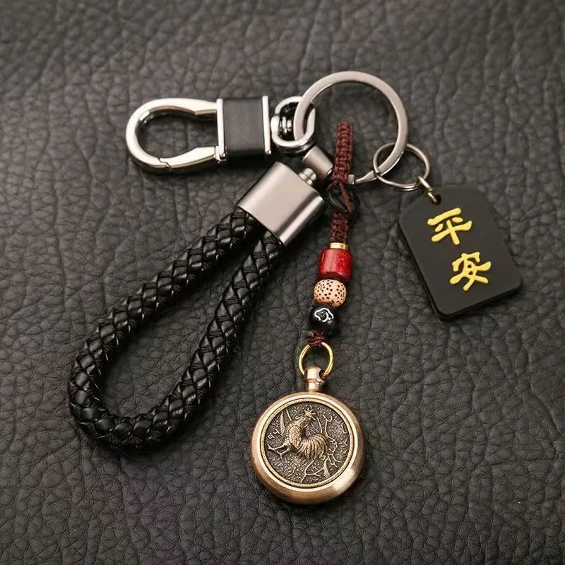 Key Chain Car Key Holder Anti Lost For Men Women Couple Chinese Zodiac Rotatable Lucky Pendant Braided Leather Lanyard 2026 Crea