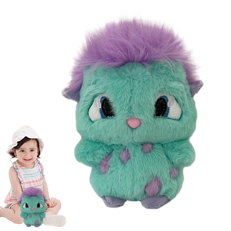 Bibble plush toy featuring a teal body, purple spiky hair and spots, blue eyes, and a pink nose, designed as a cute stuffed anime doll.