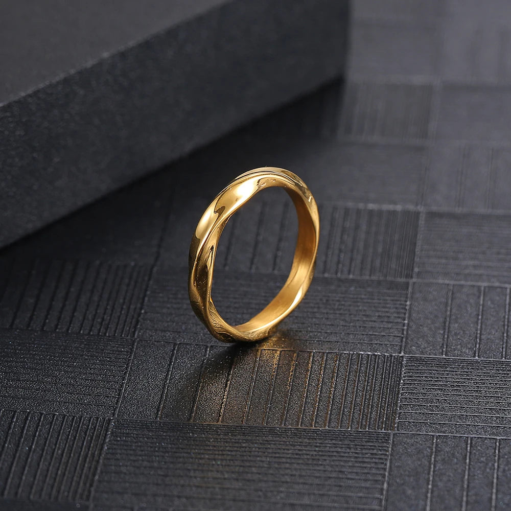 Stainless Steel Color Silver And Gold Rings Round Fashion Rope Twisted Trend Circle Unisex Minimalist Jewelry Gift For Man