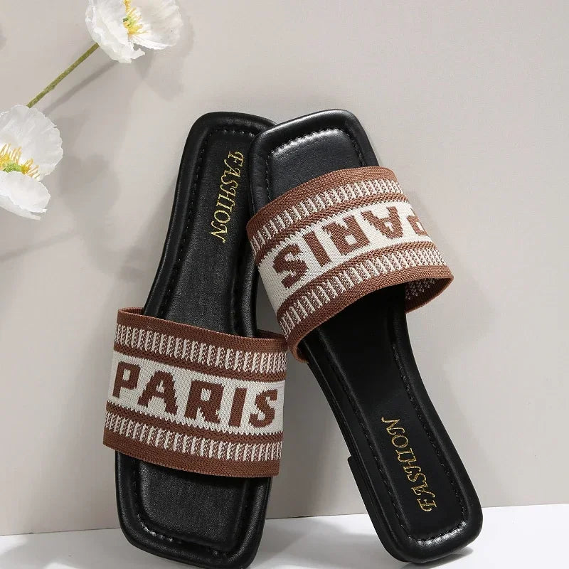 Fashionable Classic Simplicity Sandals Slides Women New Slippers Cloth Cover Letter Outdoor Casual Flat Bottom Slippers Women