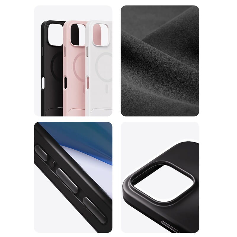 Schwarze magnetische Handyhülle mit matter Oberfläche und präzisen Aussparungen für das Kameramodul, von der Rückseite aus sichtbar, ausgelegt für das iPhone Pro Max mit physischer Tastaturfunktion.