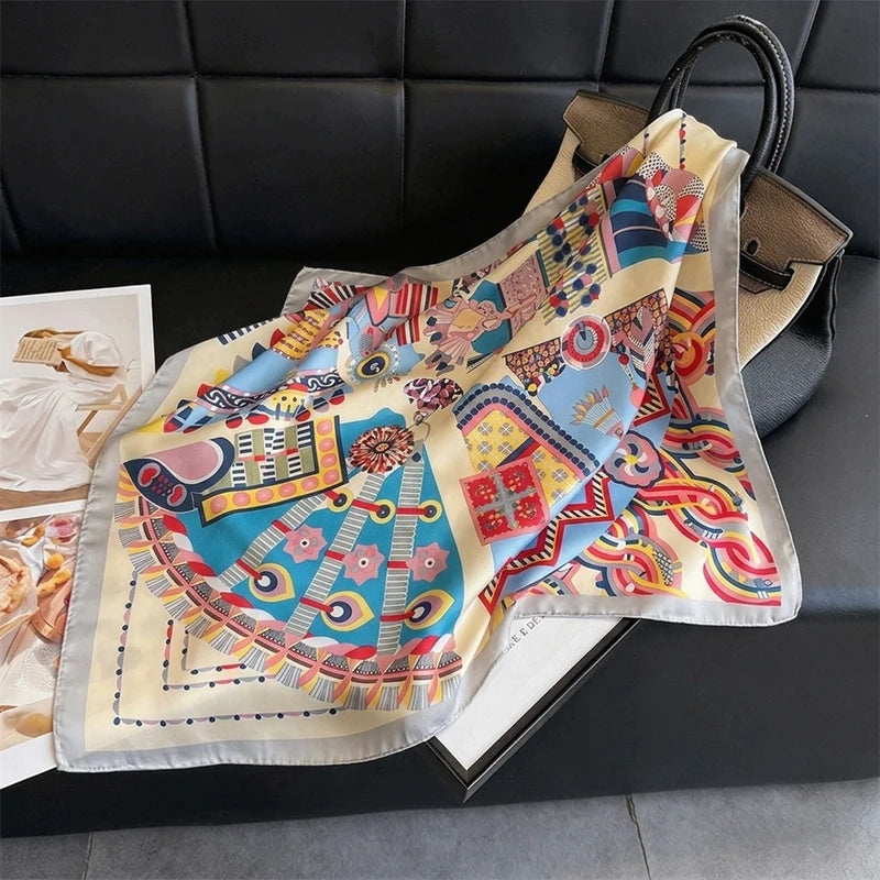 Female Scarf Head Wrap Hijab Print Turban Luxury Fashion Square Headscarf Bandana Neckerchief Handkerchief Shawl Windproof Wraps