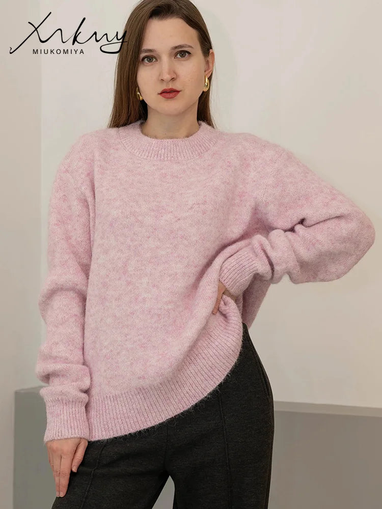 Women's Winter Sweater Warm Pullovers O Neck Knitwear Loose Knit Jumpers Basic Brown Sweaters For Women Winter Pink