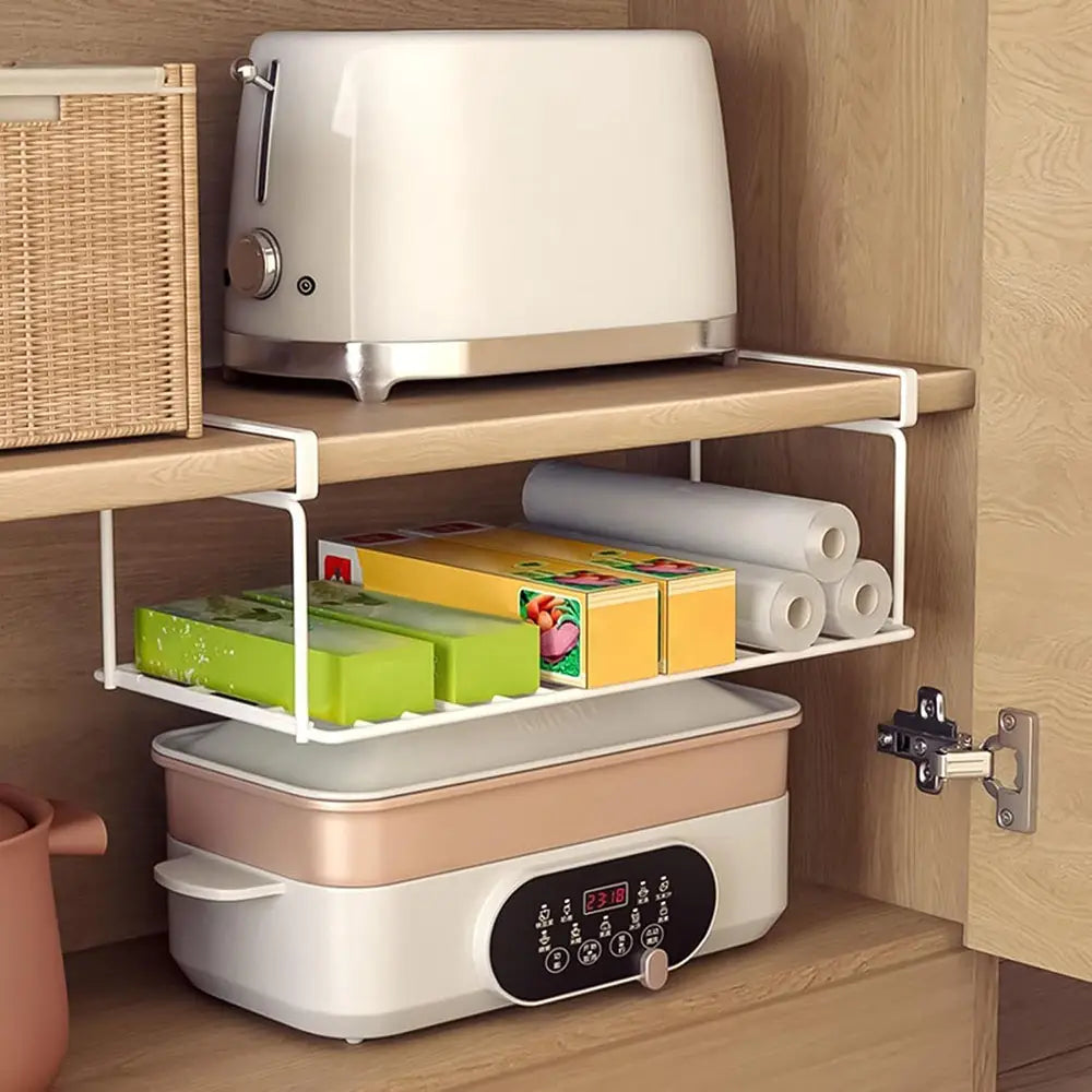 white metal under shelf shoe storage basket organizer with a sleek minimalist design