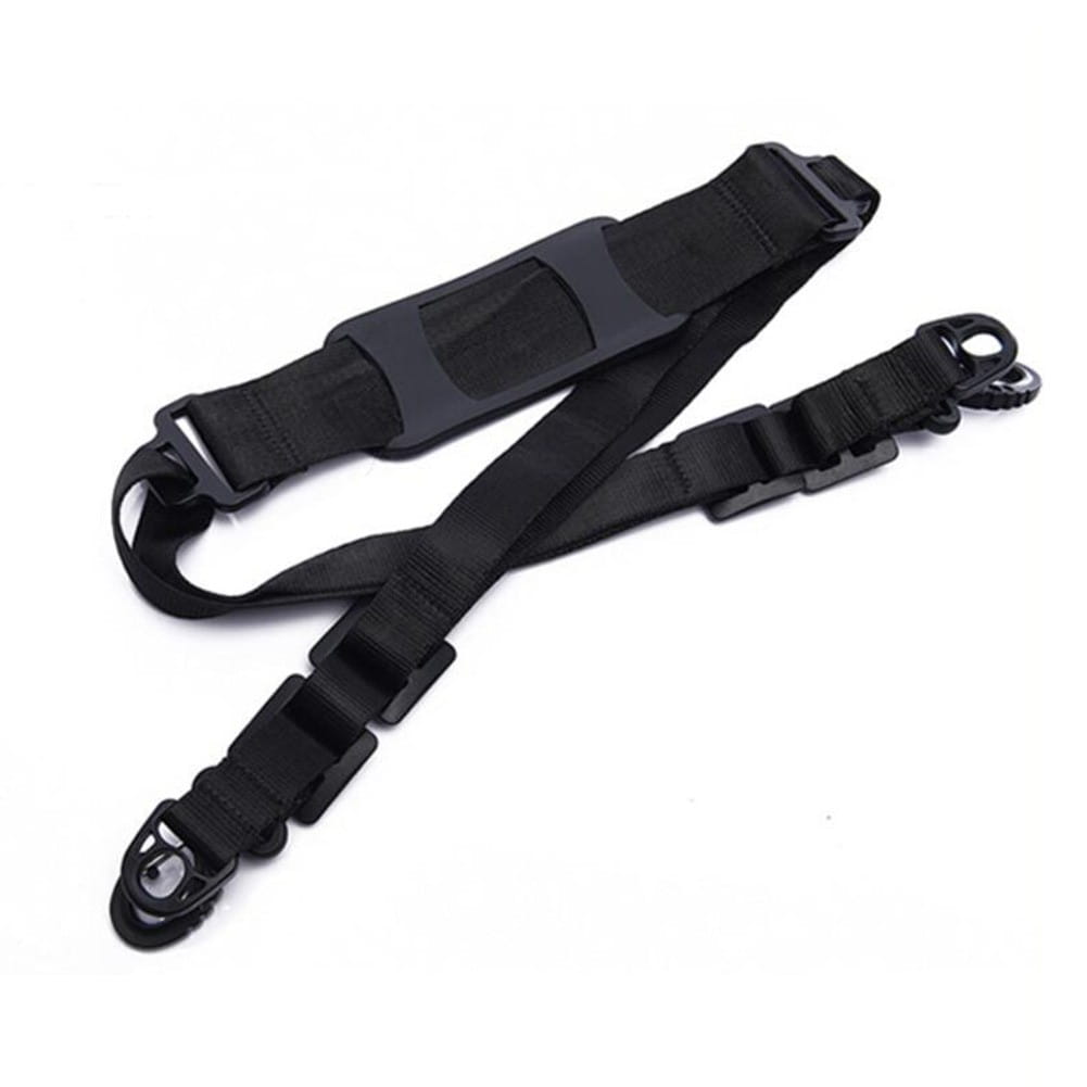 black nylon electric scooter carrying strap with adjustable buckles and metal carabiner clips designed as a shoulder belt