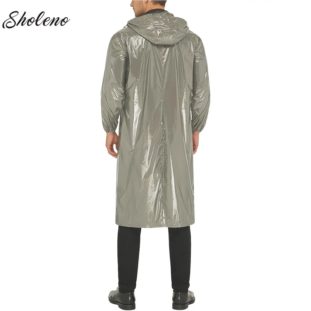 Mens Women's Raincoat Trench Hooded Coat Long Sleeve Front Zipper Lightweight Waterproof Long Jacket Workwear Camping Poncho