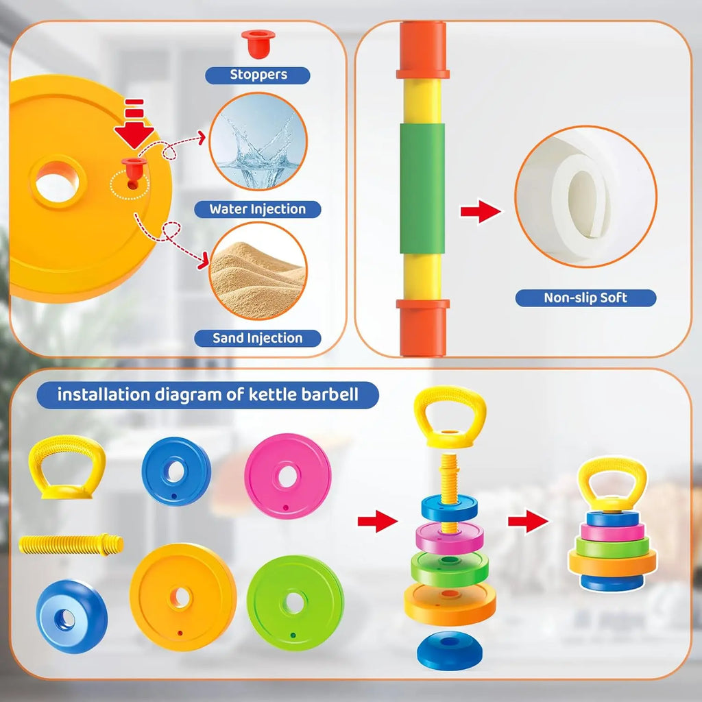 Kids Workout Equipment Adjustable Weight Toy Equipment for Children Pretend Play Exercise, Toddler Beginner Gym Fitness for Gift