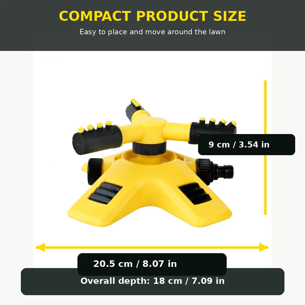 360 Degree Automatic Rotating Lawn Sprinkler 3 Arm Garden Watering Sprayer Large Area Irrigation for Yard Grass