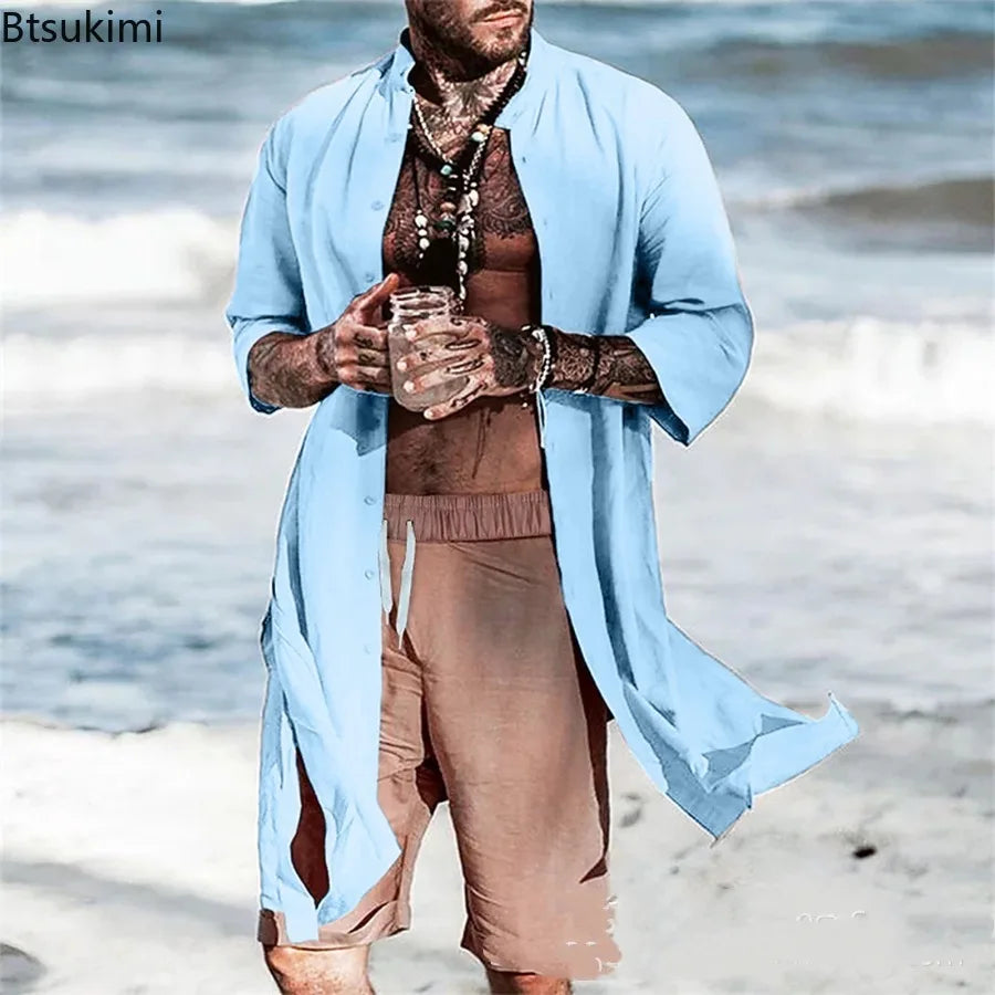 Men's Fashion Vintage Trench Coat Cotton Long Sleeve Stand Collar Hip Hop Jacket Men Cloak Solid Outerwear Punk Style Streetwear