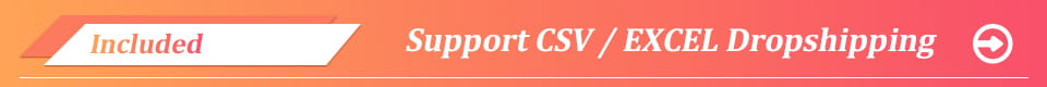 the swim training floating belt for beginners features a gradient orange-to-pink banner with white text included support csv excel dropshipping and an arrow icon.