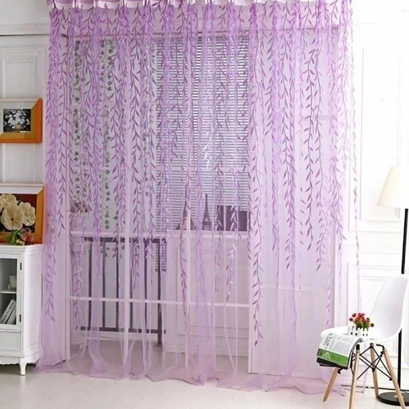 1 panel Elegant Modern Tulle Curtains for Living Room Bedroom Kitchen Green Leaf Sheer Curtains for Window Tulle Curtains Drapes