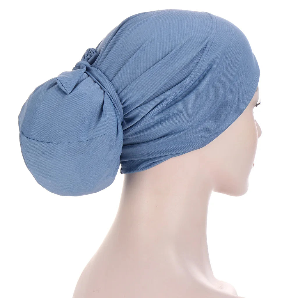 New Faon Women Spring Autumn Warm Hat Solid Color Tie-Wrap Headscarf Cap Outdoor Soild Female Muslim Hijabs Women Beanies
