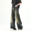 Men Denim Pants Old Blue Washed Male Jeans Straight Casual Menwear Loose Wide Leg Trousers New Fashion Korean High Street Denim