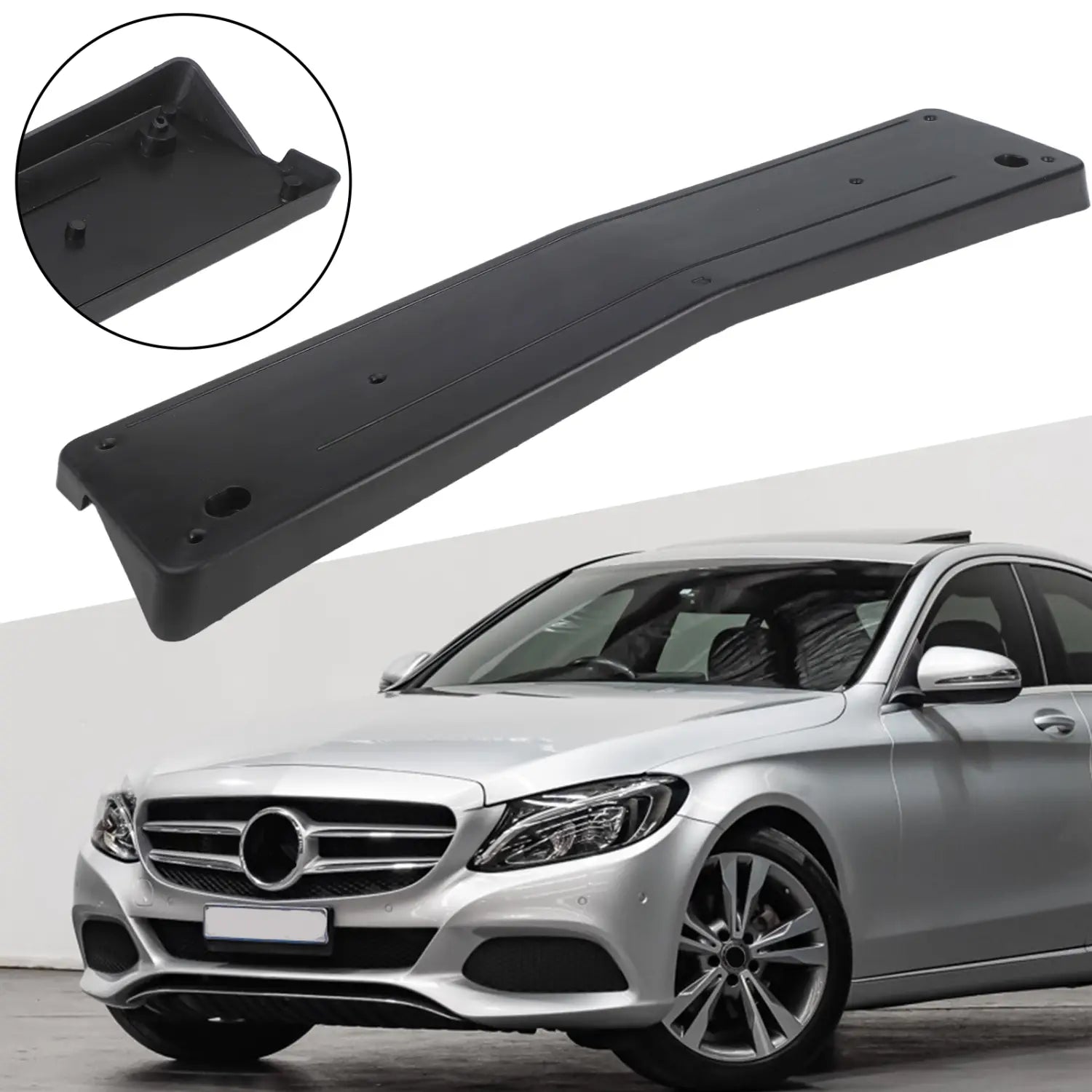 Black plastic license plate mount for Mercedes c class W205 front with part number A2058801644.