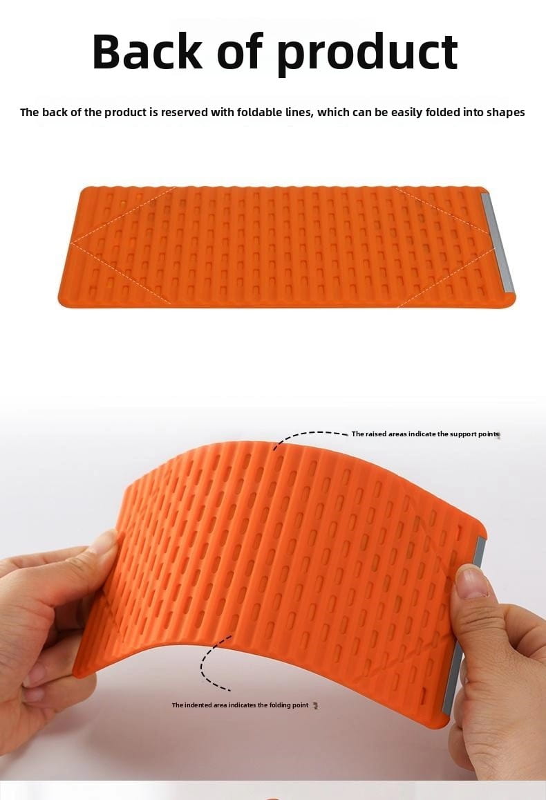 Soporte para teléfono plegable tipo perezoso de silicona en color naranja, con superficie texturizada y borde de terminación gris, diseñado para un soporte cómodo del dispositivo.