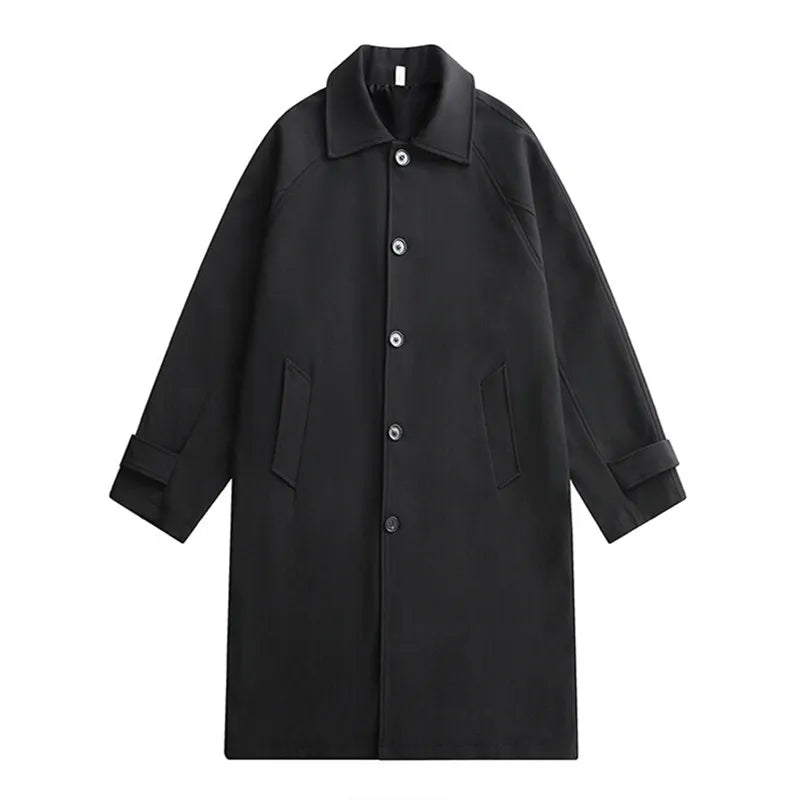 Trench Men Long Windbreaker Coat Fashion Business Casual Loose Solid Trench Mens England Style Turn Down Collar Jackets Outwear