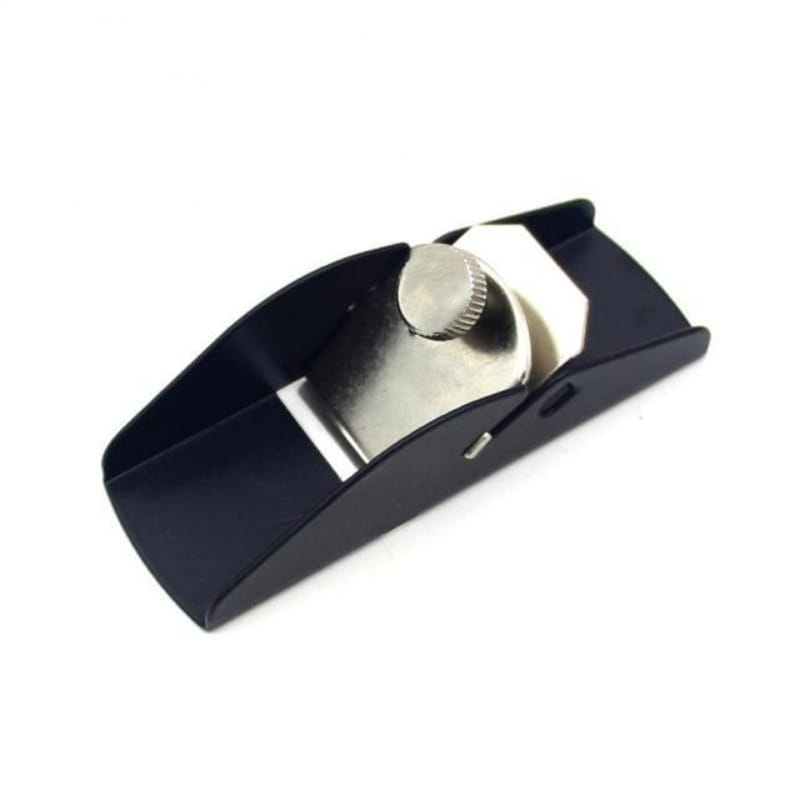 black mini wood hand planer made of aluminum alloy featuring a metallic blade and a silver adjustable knob for precise carpentry use