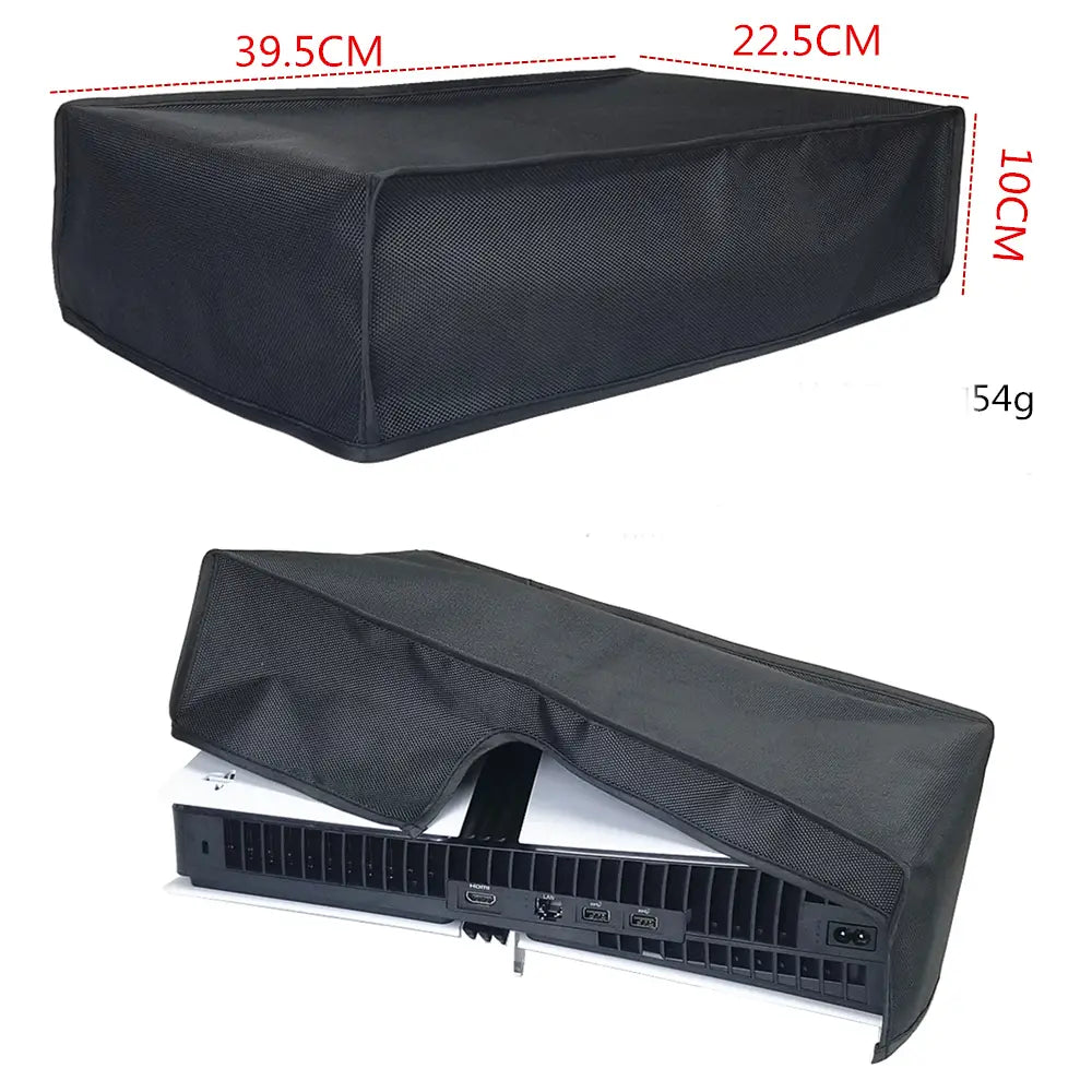 black mesh fabric protective dust cover made of oxford cloth designed to fit over the ps5 pro console horizontally