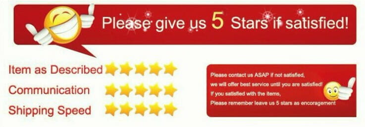 red banner with white text and yellow stars promoting customer satisfaction for a wool knit midi skirt high waisted pencil skirt