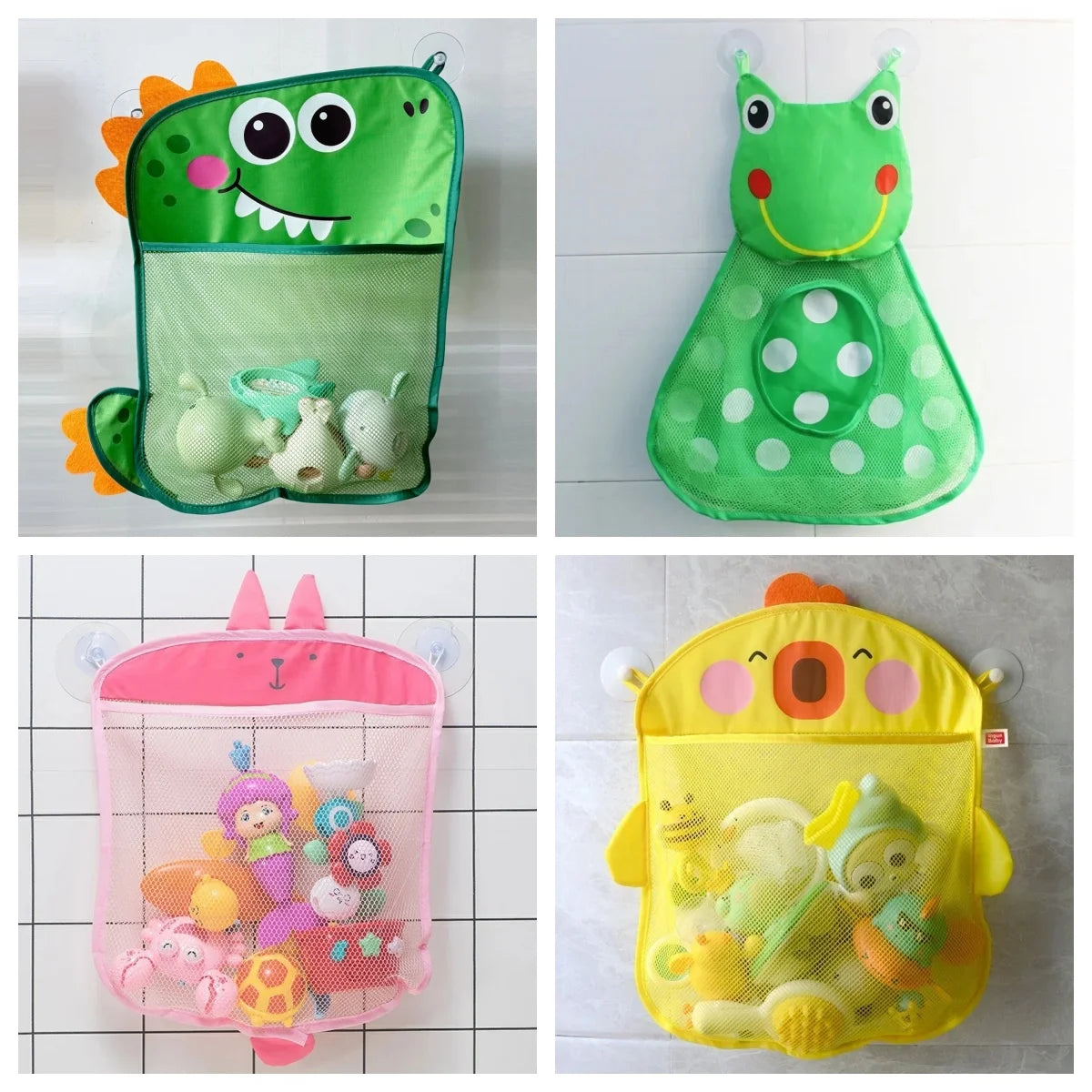 Baby Shower Bath Toys White Baby Kids Toy Storage Mesh with Strong Suction Cups Toy Bag Net Bathroom Organizer for Kids Toddlers