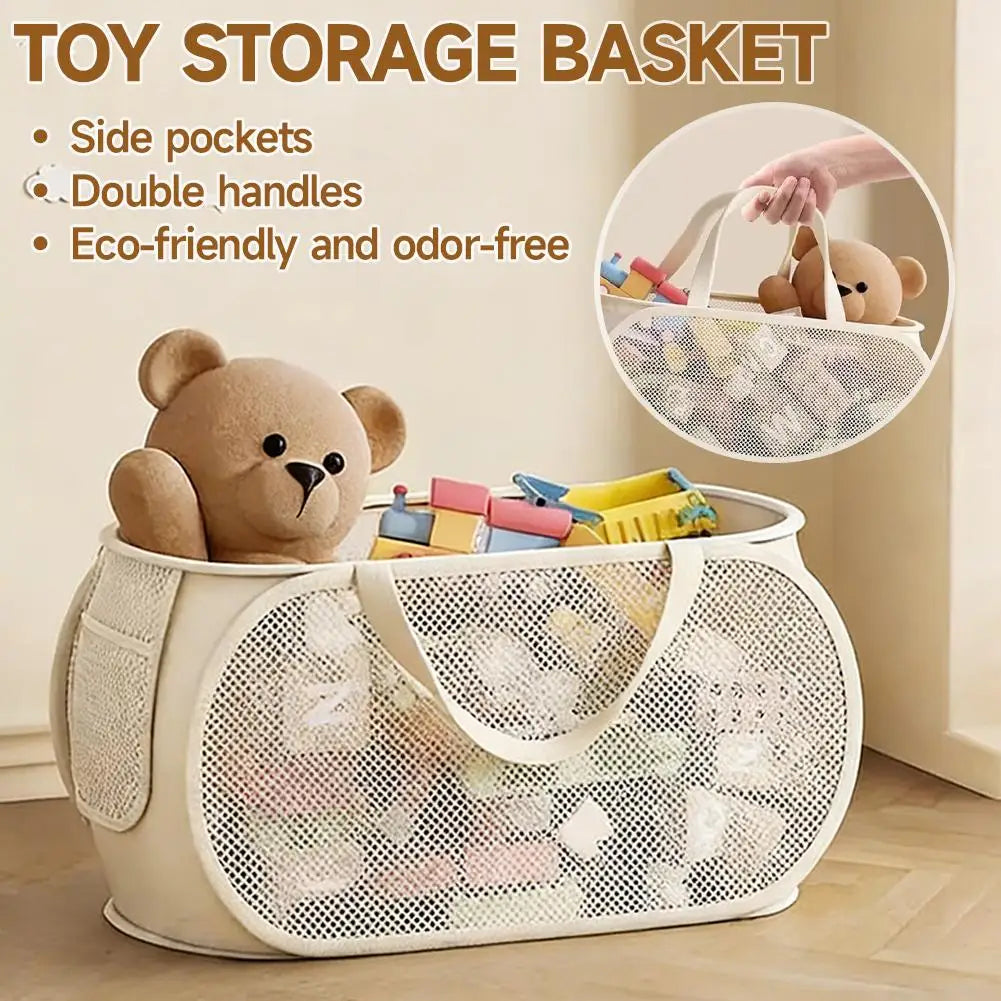 Large Capacity Toy Storage Basket Transparent Fabric Organizer with Divided Compartments Ideal for Living Bedroom Organization