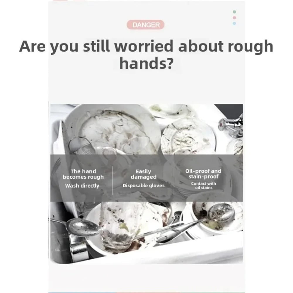 Waterproof cleaning gloves with panda cuffs designed as disposable protective handwear to prevent roughness and oil stains during dishwashing.