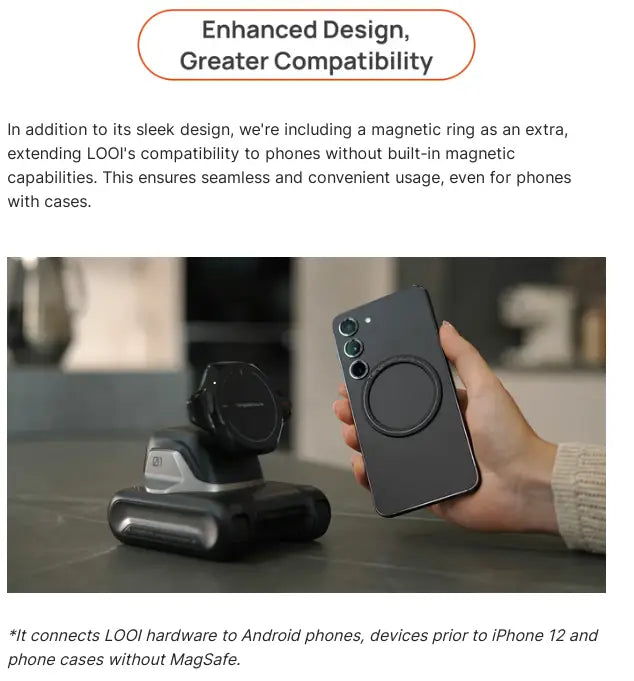 Anneau magnétique noir pour téléphone, design circulaire et finition élégante pour le robot intelligent Looi AI avec télécommande, intégration de batterie au lithium