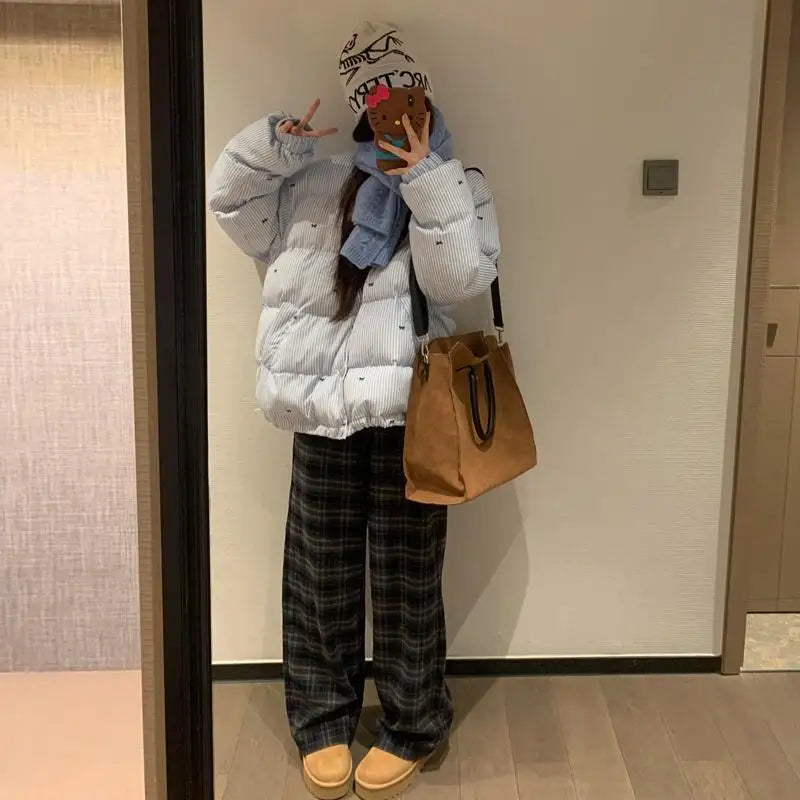 Padded Clothes Women's Winter Bread Clothes Loose Coat 2026 New Striped Padded Jacket