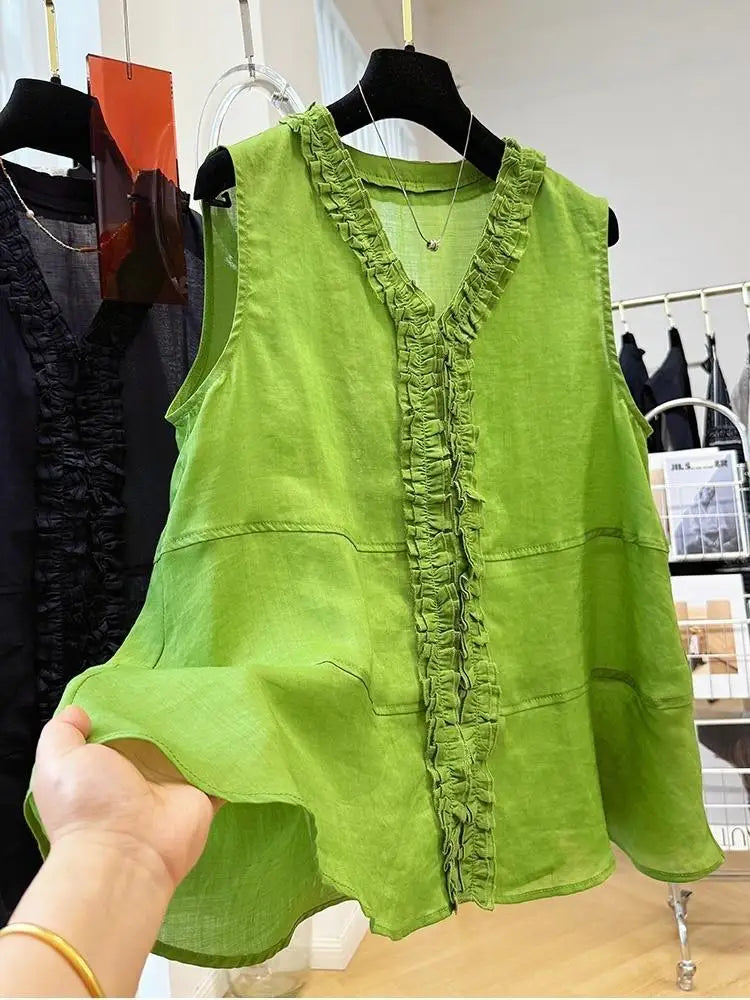 Women Clothing Casual Loose Solid Shirt Summer Fashion O-neck Folds Short Sleeve Top French Versatile Y2k Pullovers Shirt