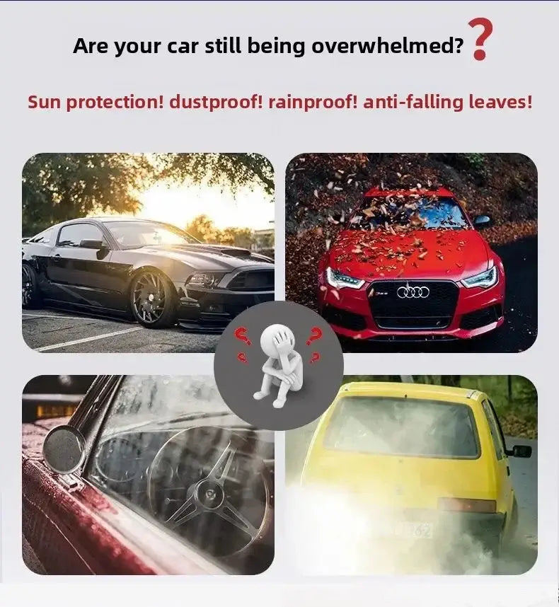 Roter Audi mit glänzender Oberfläche und markanter Frontgrill-Ausführung mit einem ganzjahres-wasserfesten Autofenster-Sonnenschutzcover für die Windschutzscheibe zum Schutz vor Sonne und Witterungseinflüssen