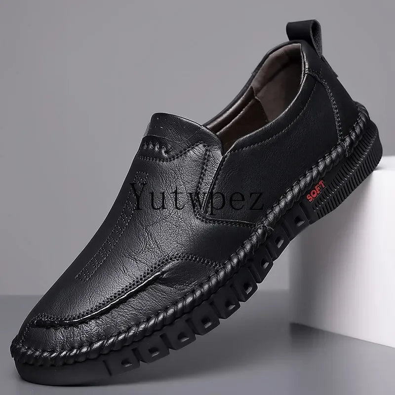 Genuine Leather Slip on Loafers for Men Hiking Sports Hand Stitched Formal Dress Shoes Business Office Wedding Party Footwear