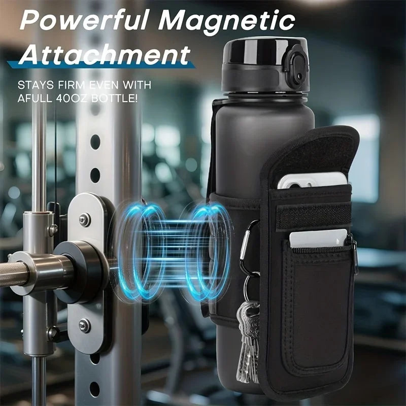 Fitness Bag Magnetic Water Bottle Holder | Adjustable with Phone Pocket | Suitable for 30/40 Ounce Sports Water Bottles
