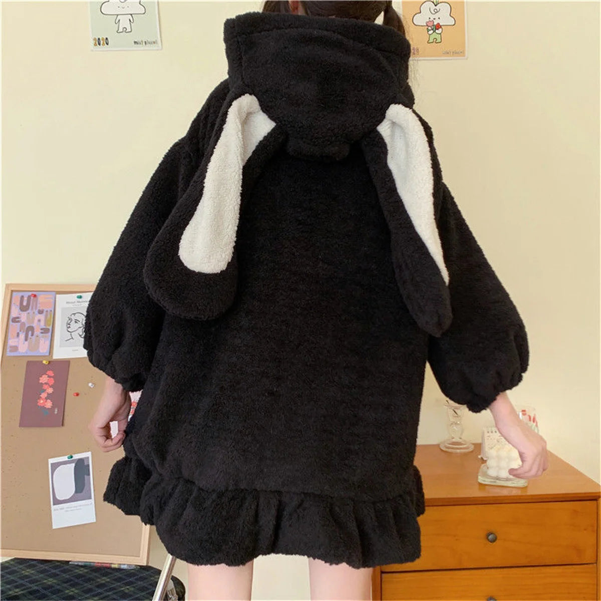 Winter Hoodies Warm Kawaii Rabbit Ears Women Sweatshirt Girl Lolita Hooded Zip-up Casual Sweatshirts Harajuku Hoodie Long Sleeve