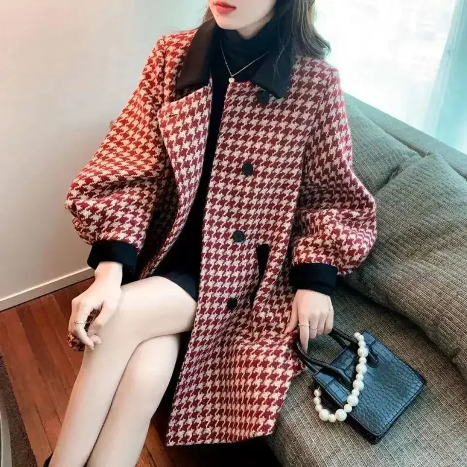 Warm Outerwears Velvet Wool & Blend Blazer Woman Spring Autumn Tweed Coats for Women Long Sleeve Casual 2025 New Arrivals Jacket