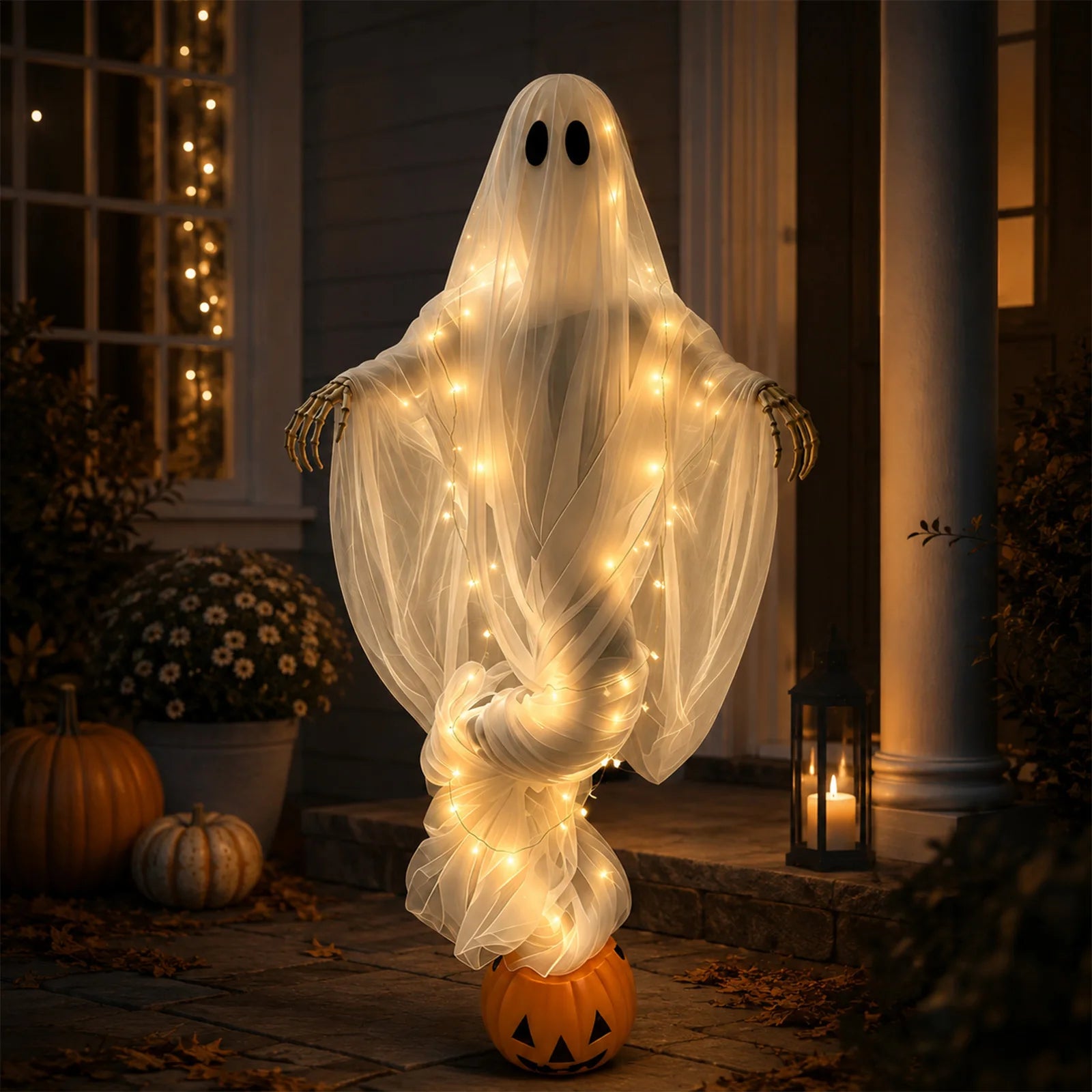 Halloween Pumpkin and Ghost Ambient Lights Outdoor Yard Decorations Ghost Garden Ornaments Haunted House Decoration Props
