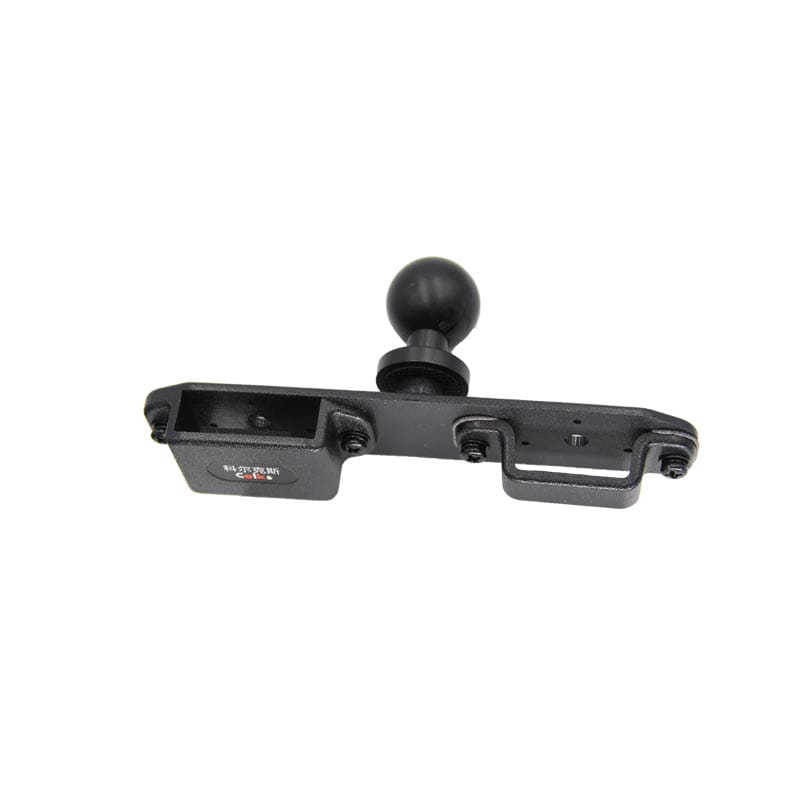 Support universel de véhicule pour talkie-walkie en métal noir, avec rotule 1/4 pour la fixation des appareils, présenté depuis le côté arrière